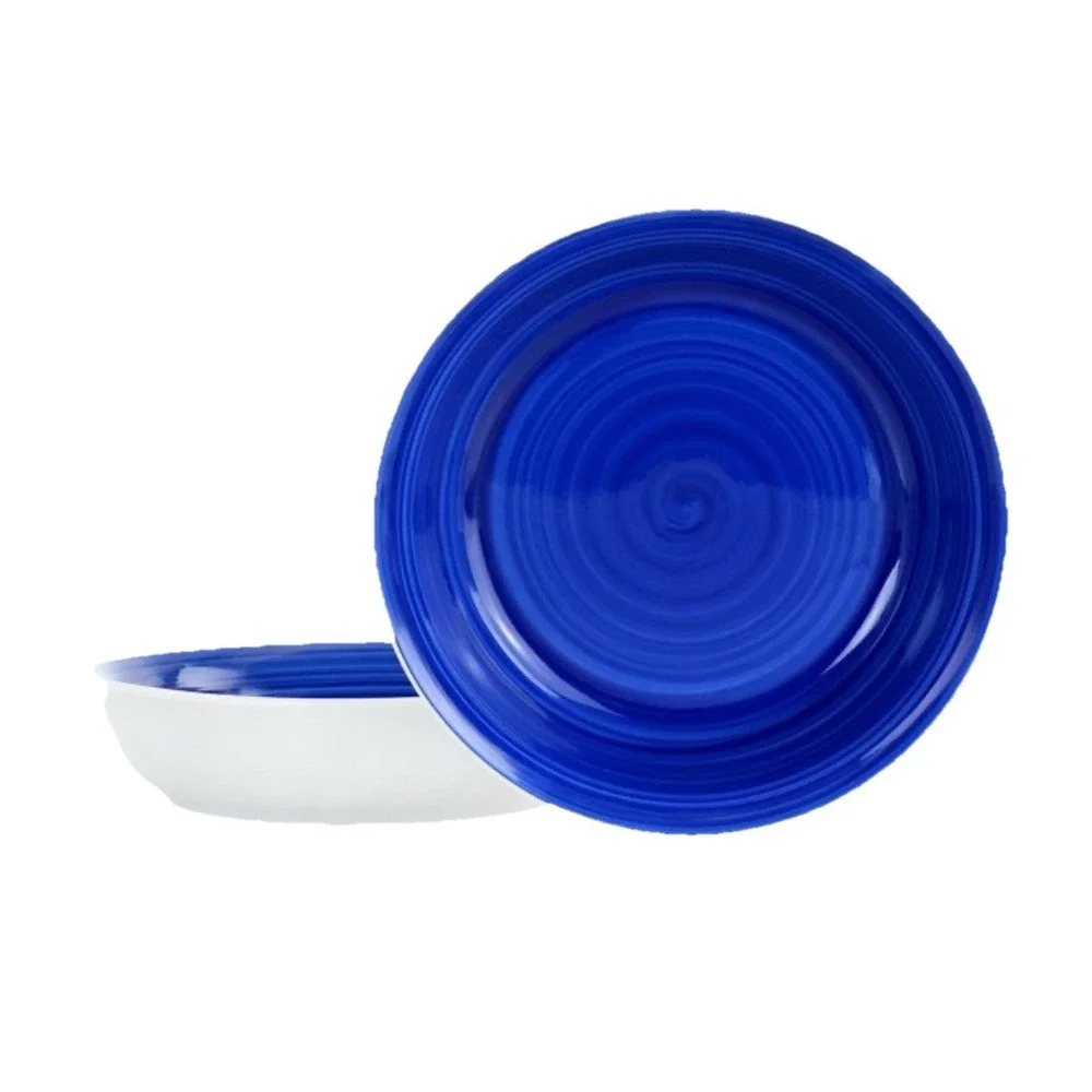 Gibson Home Crenshaw Dinner Bowl‎ Set Blue White 8.75 Inch 2 Piece Stoneware NEW